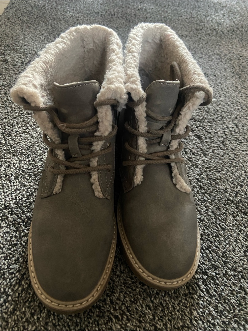 Sonoma Taupe Lace-Up Faux Shearling Ankle Boots.